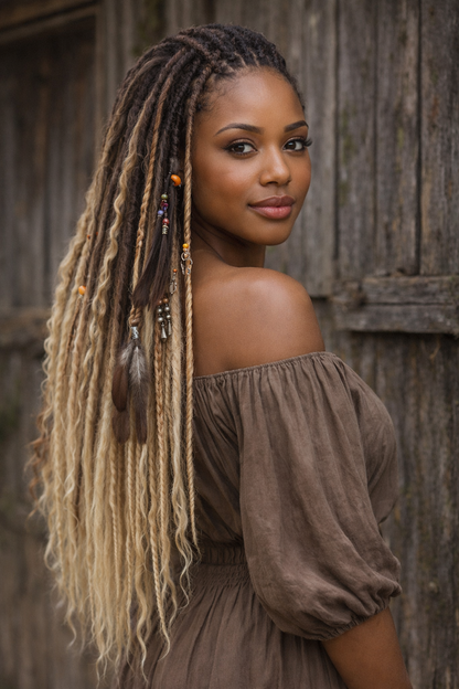 Black to Blonde Ombre Dreadlock Extensions – Soft Synthetic Dreads, Lightweight & Reusable