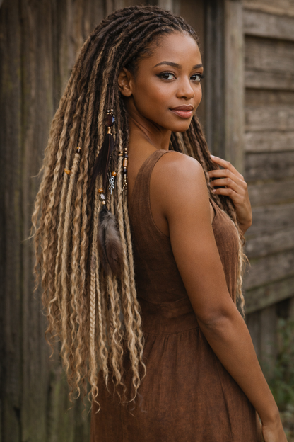 Black to Blonde Ombre Dreadlock Extensions – Soft Synthetic Dreads, Lightweight & Reusable