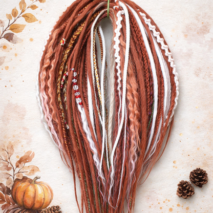 Burnt Copper Auburn Snow White Boho Fake Dreads – Braids and Loose Curls Set