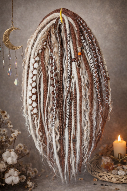 Warm Brown & Blonde Double Ended Boho Fake Dreads with Loose Curls