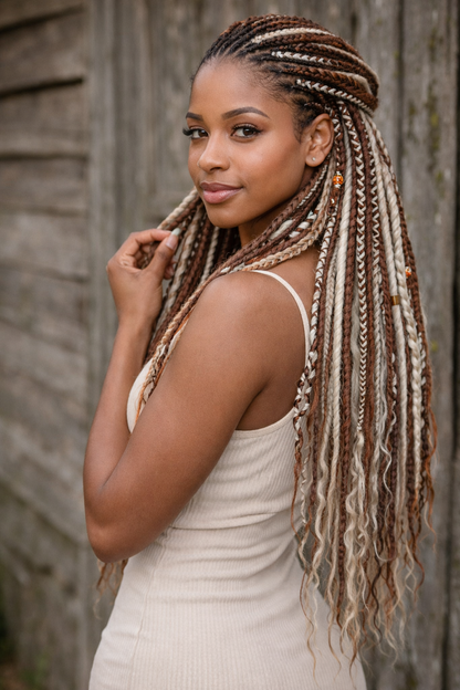 Warm Brown & Blonde Double Ended Boho Fake Dreads with Loose Curls