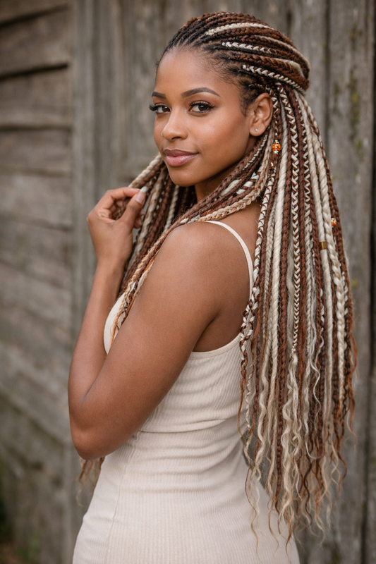 Warm Brown & Blonde Double Ended Boho Fake Dreads with Loose Curls