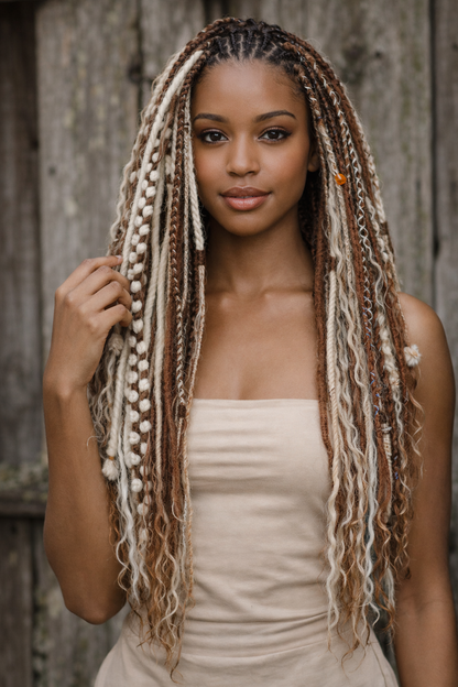 Warm Brown & Blonde Double Ended Boho Fake Dreads with Loose Curls