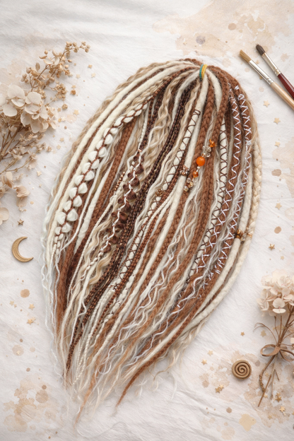 Warm Brown & Blonde Double Ended Boho Fake Dreads with Loose Curls