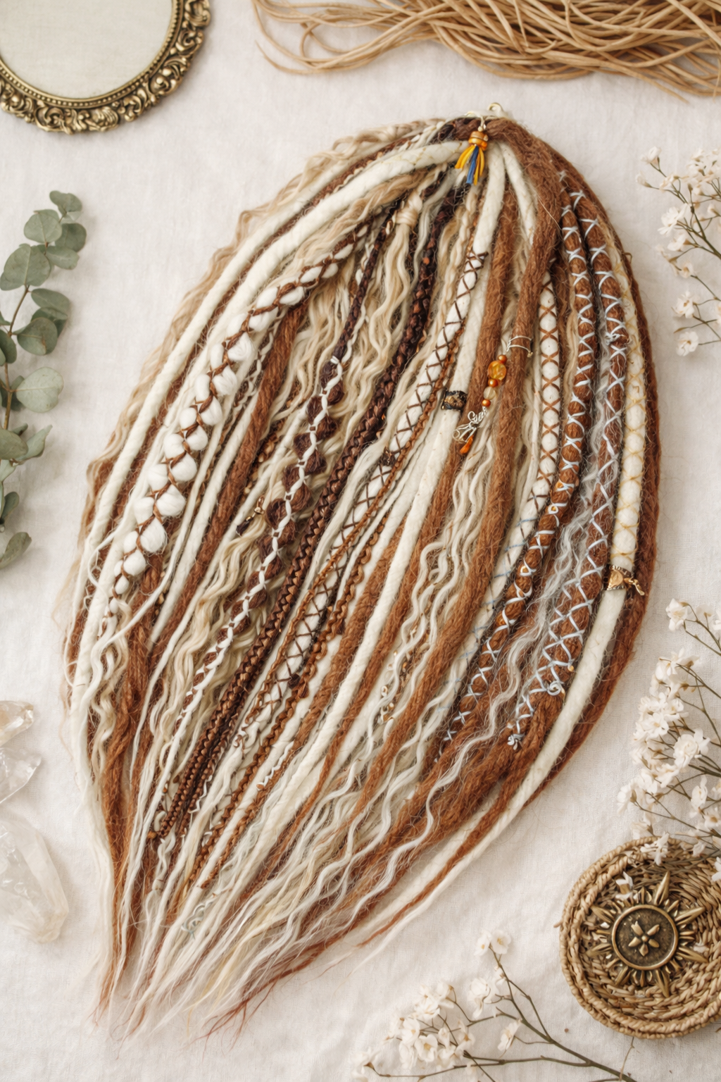 Warm Brown & Blonde Double Ended Boho Fake Dreads with Loose Curls