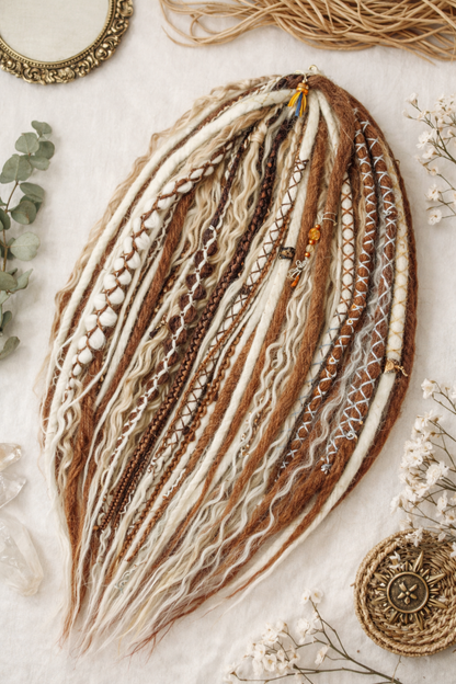 Warm Brown & Blonde Double Ended Boho Fake Dreads with Loose Curls