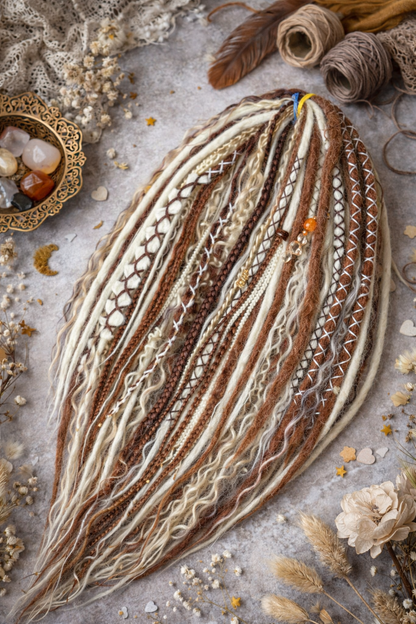 Warm Brown & Blonde Double Ended Boho Fake Dreads with Loose Curls