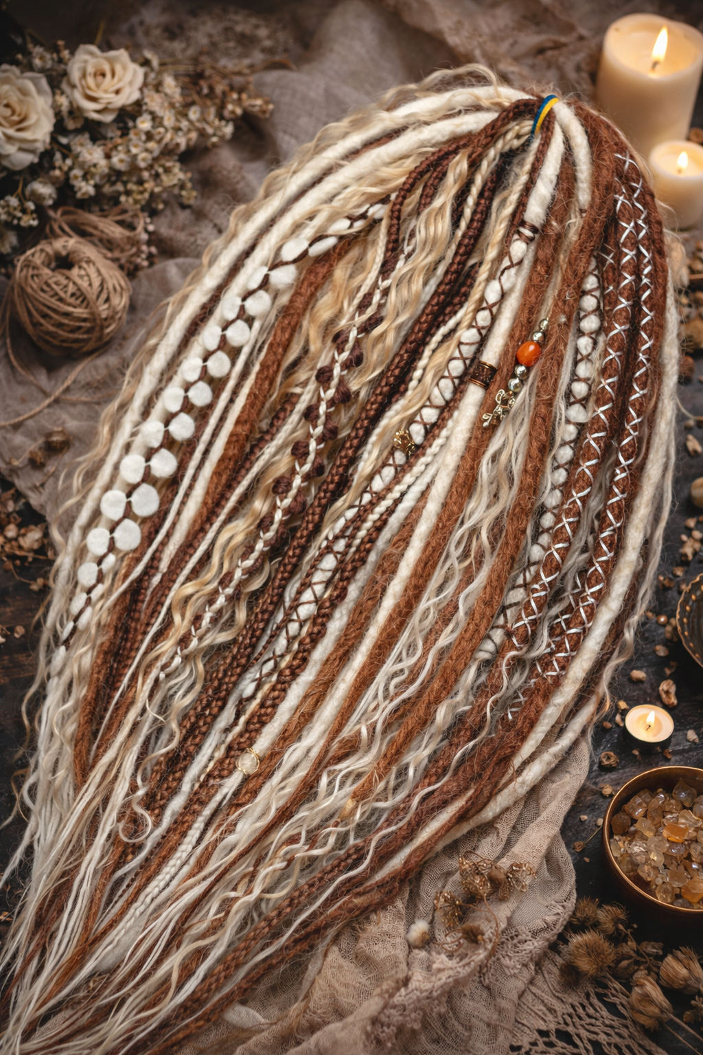 Warm Brown & Blonde Double Ended Boho Fake Dreads with Loose Curls