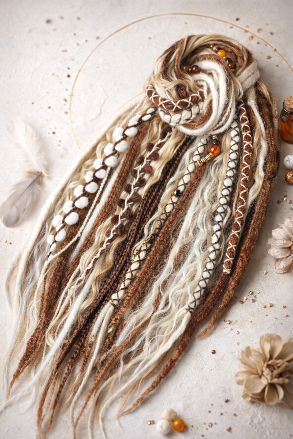 Warm Brown & Blonde Double Ended Boho Fake Dreads with Loose Curls