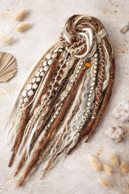 Warm Brown & Blonde Double Ended Boho Fake Dreads with Loose Curls