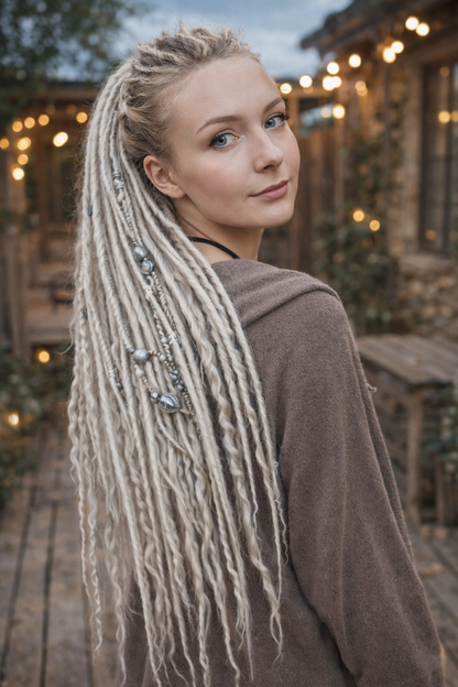 Eisblondes Platinblond Boho Fake Dreads – Synthetische Dreads und Zöpfe mit lockigen Enden