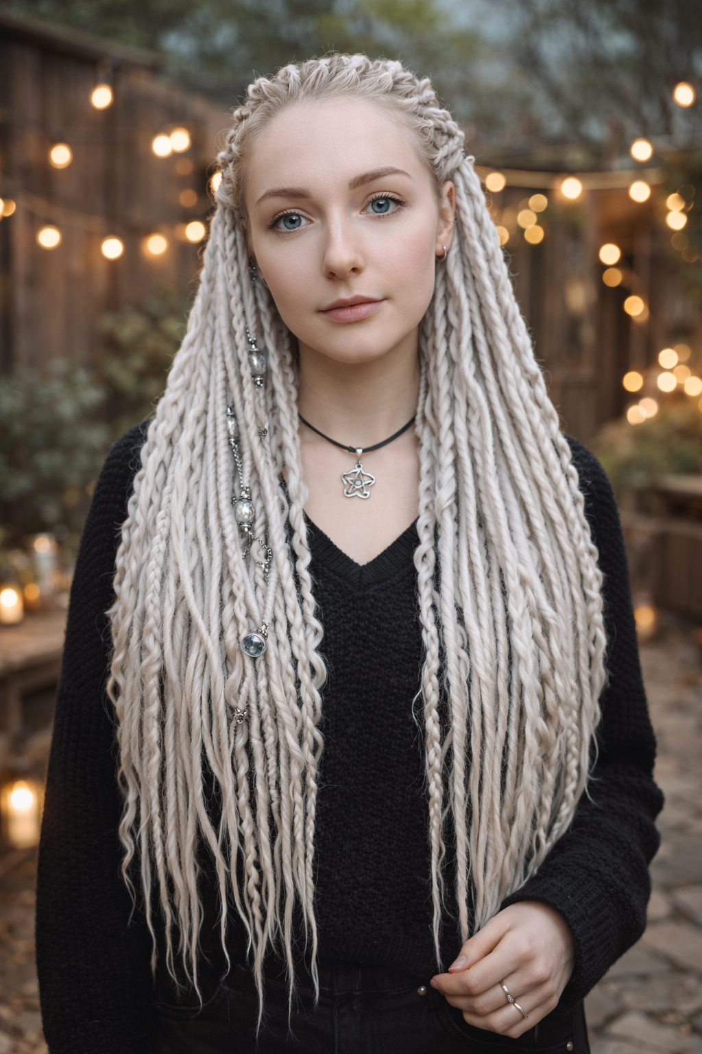 Eisblondes Platinblond Boho Fake Dreads – Synthetische Dreads und Zöpfe mit lockigen Enden