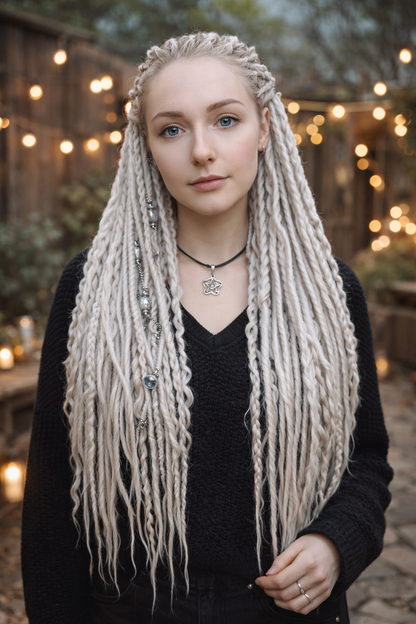 Eisblondes Platinblond Boho Fake Dreads – Synthetische Dreads und Zöpfe mit lockigen Enden