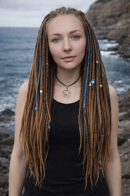 Dark Brown & Ocean Blue Boho Fake Dreads and Braids Mix