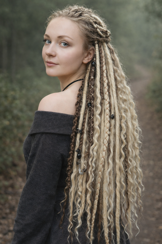 Boho Dirty and Dark Blond Double Ended Fake Dreads with loose curls