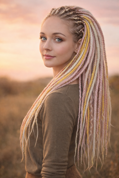 Pink Blonde Yellow Boho Fake Dreads – Double Ended Synthetic Dreads