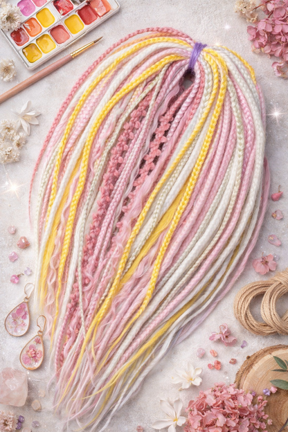 Pink Blonde Yellow Boho Fake Dreads – Double Ended Synthetic Dreads