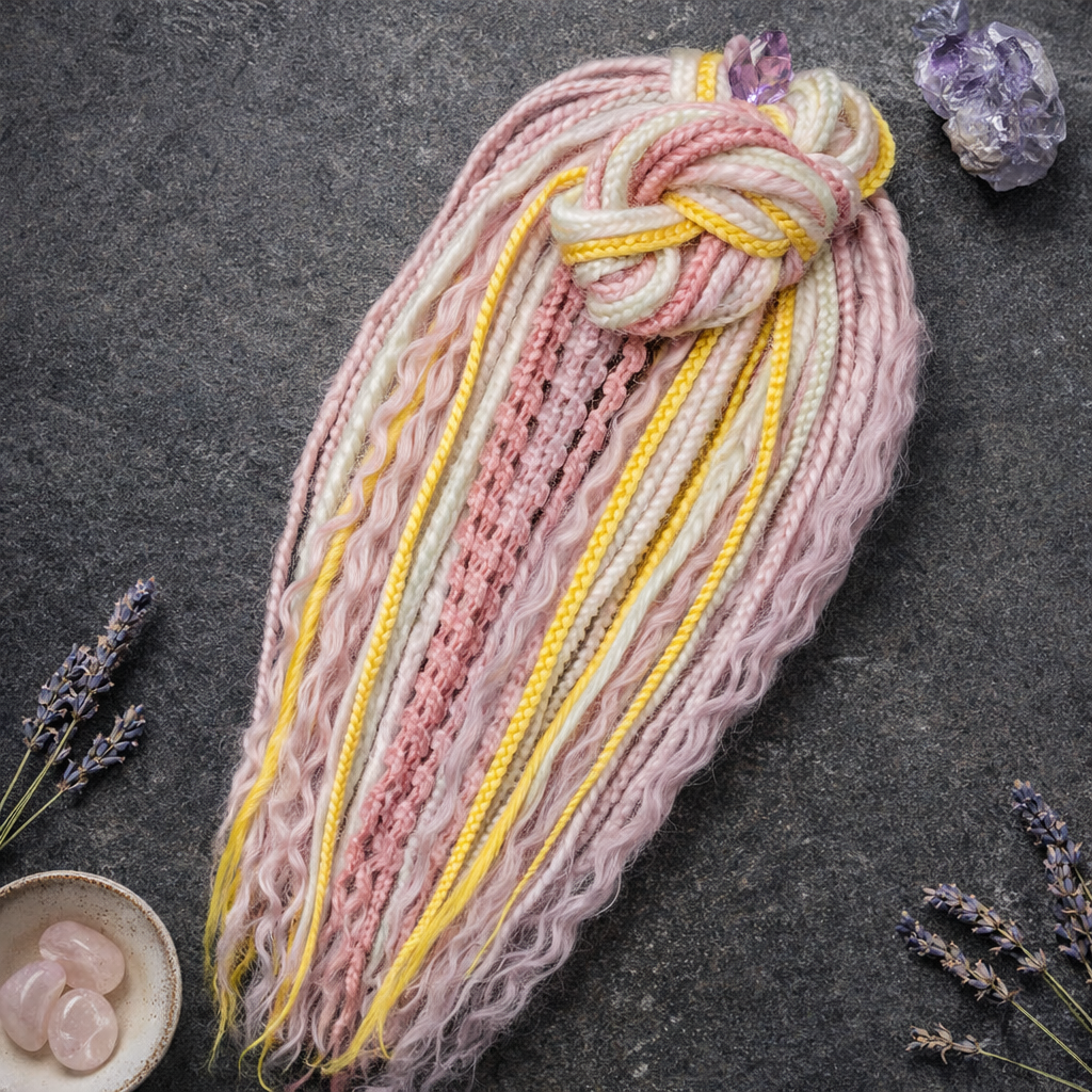 Pink Blonde Yellow Boho Fake Dreads – Double Ended Synthetic Dreads