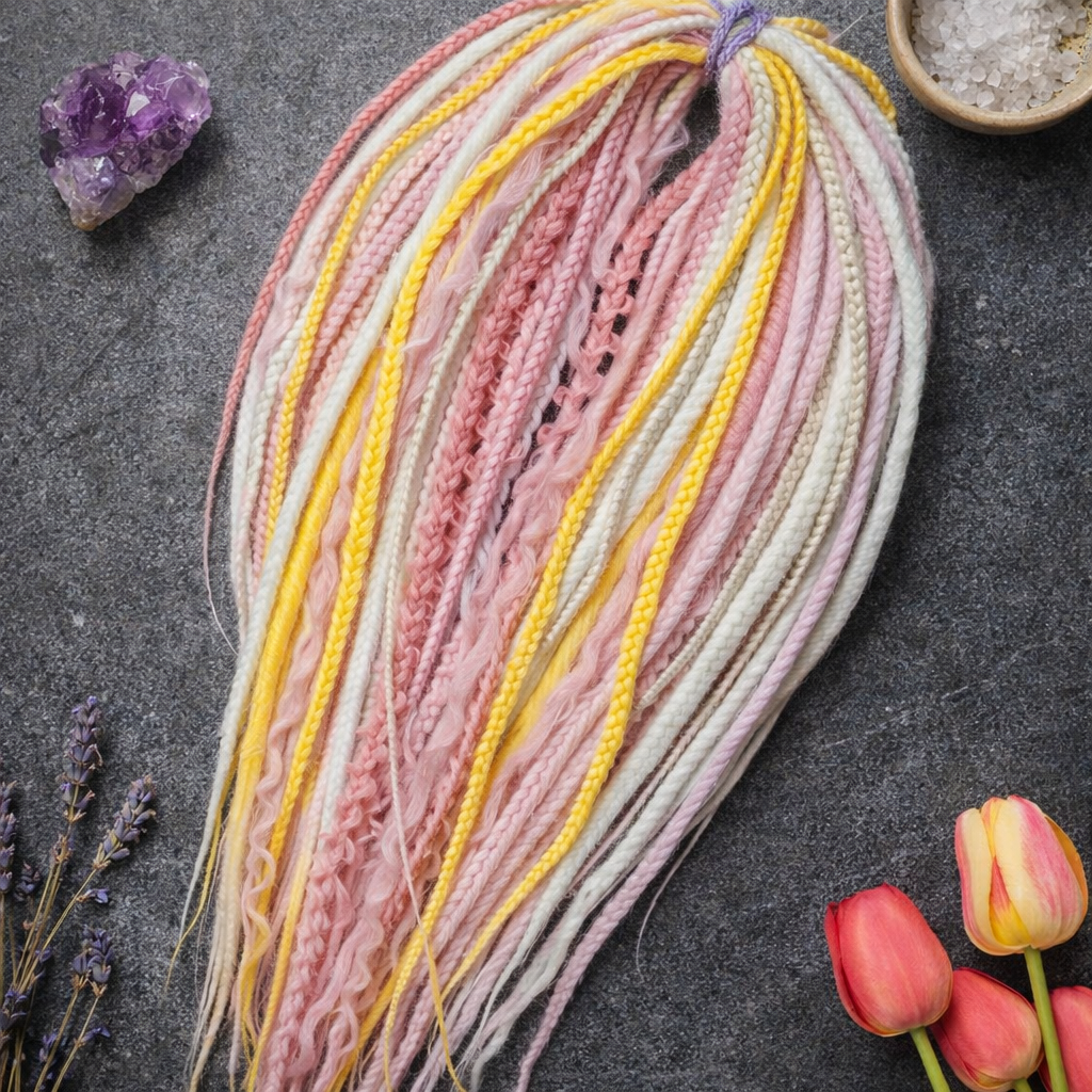 Pink Blonde Yellow Boho Fake Dreads – Double Ended Synthetic Dreads