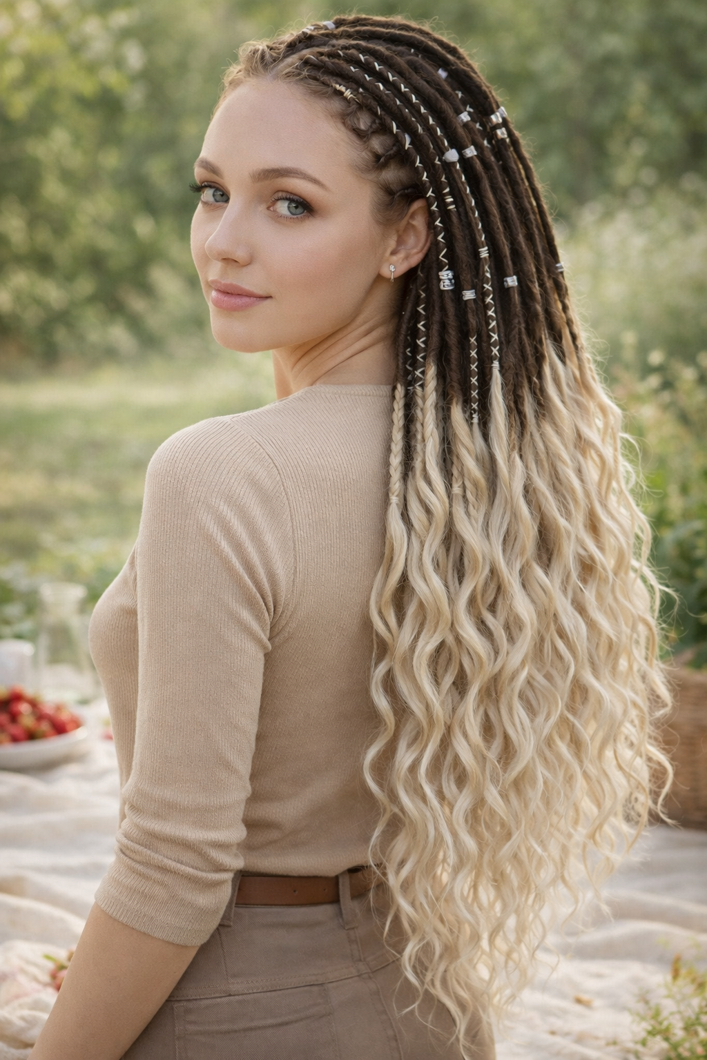 Light Beige Blonde Brown Boho Dreadlock Extensions – Brushable Faux Dreads, Soft Look