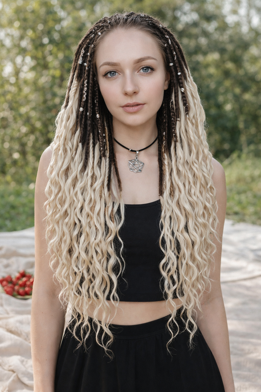 Helle Beige Blondbraune Boho Dreadlock-Extensions – Kämmbare Faux-Dreads, weicher Look