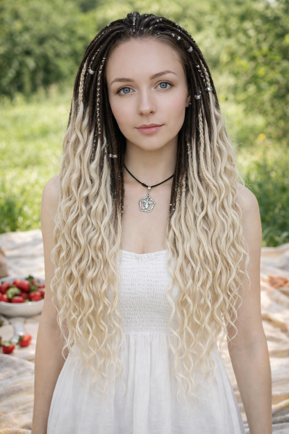 Light Beige Blonde Brown Boho Dreadlock Extensions – Brushable Faux Dreads, Soft Look