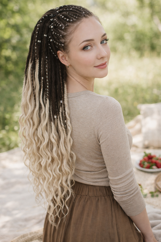 Light Beige Blonde & Neutral Brown Fake Boho Dreadlocks – DE Dreads with Brushable Wavy Ends