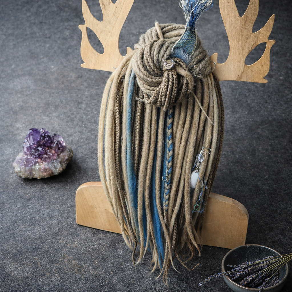 Schmutziges Aschblond Dreadlock Extensions mit blauen Ombre-Akzentsträhnen – Weiche Synthetische Dreads
