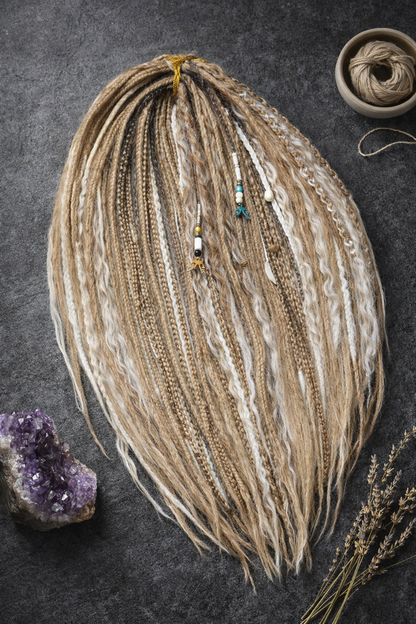 Dirty Blonde Boho Fake Dreads – Double Ended Synthetic Dreads with Loose Curls