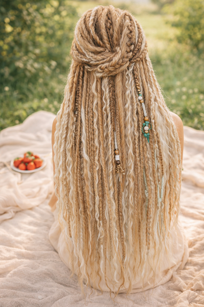Dirty Blonde Boho Fake Dreads – Double Ended Synthetic Dreads with Loose Curls