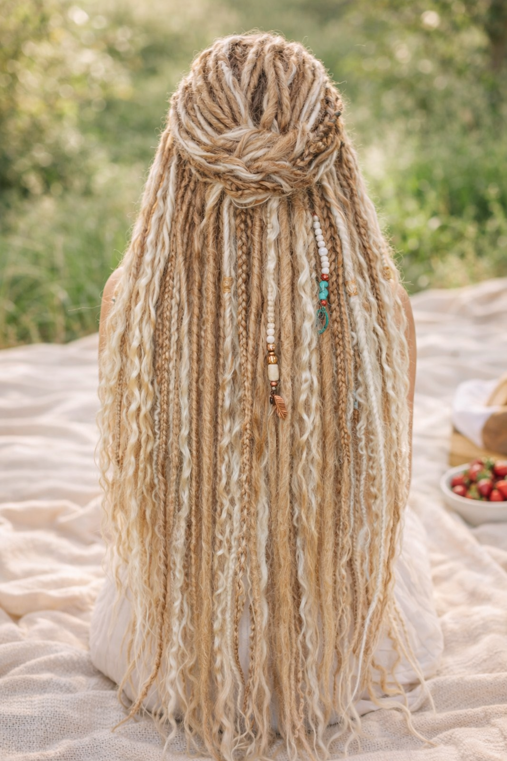 Dirty Blonde Boho Fake Dreads – Double Ended Synthetic Dreads with Loose Curls