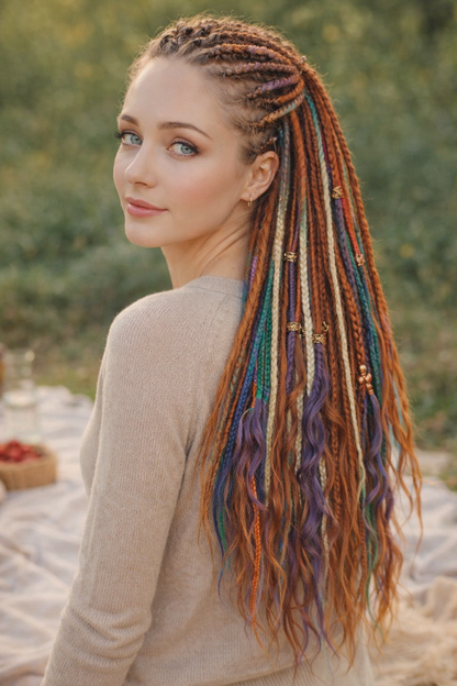 Kupferrotbraune Dreadlock-Extensions mit Locken – Weiche Synthetik-Dreads, leicht
