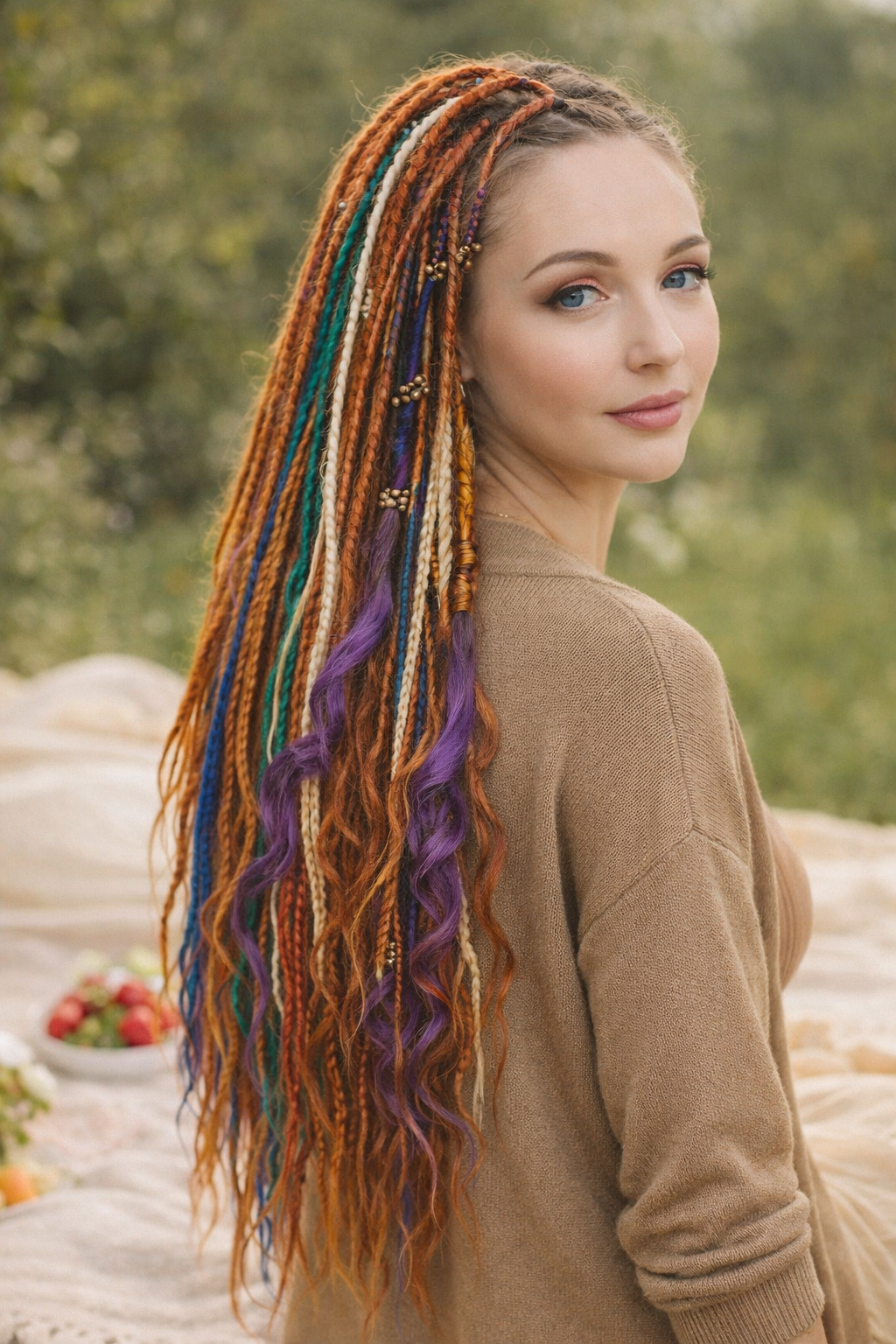Kupferrotbraune Dreadlock-Extensions mit Locken – Weiche Synthetik-Dreads, leicht