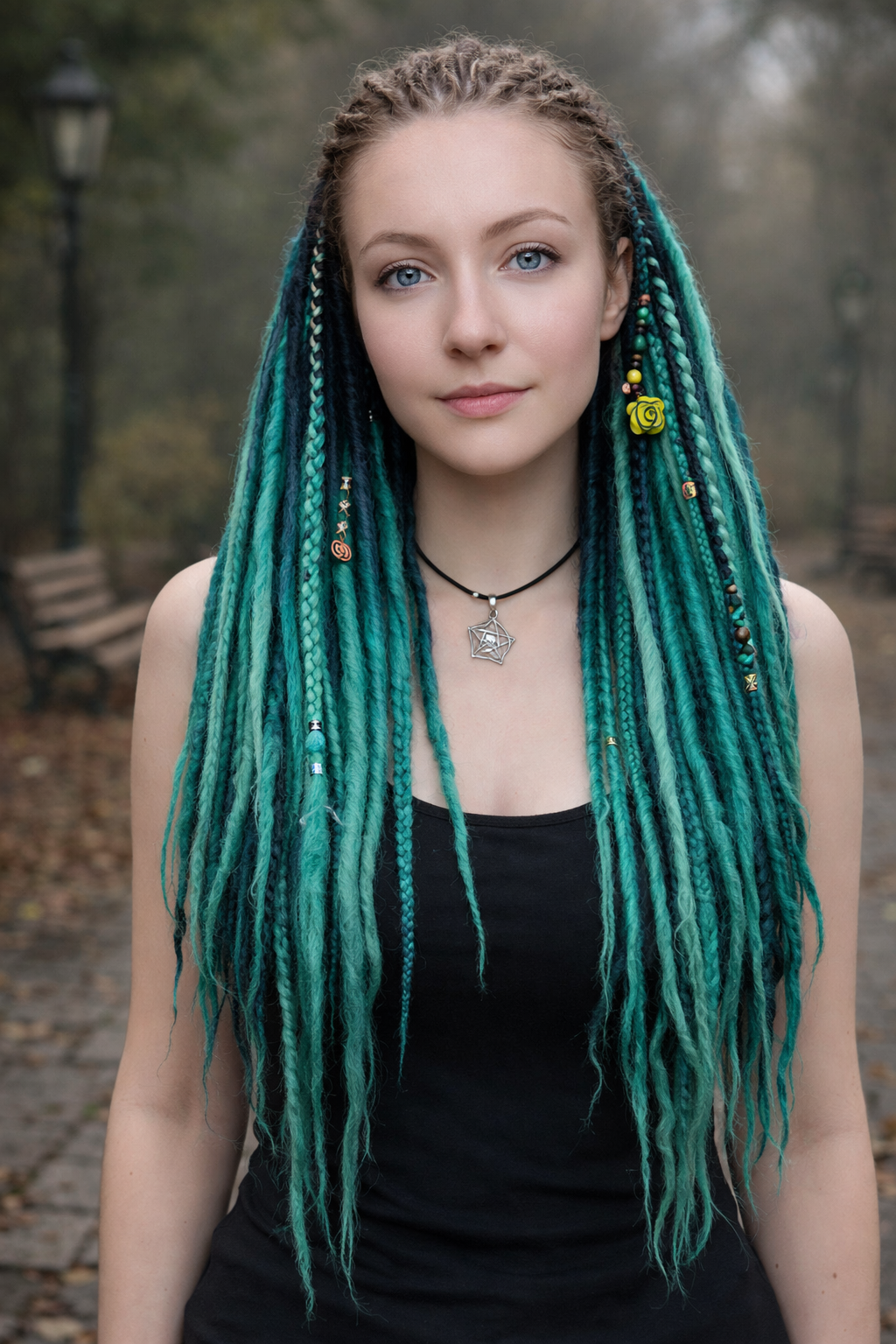 Black to Emerald Green Ombre Dreads and Braids Set