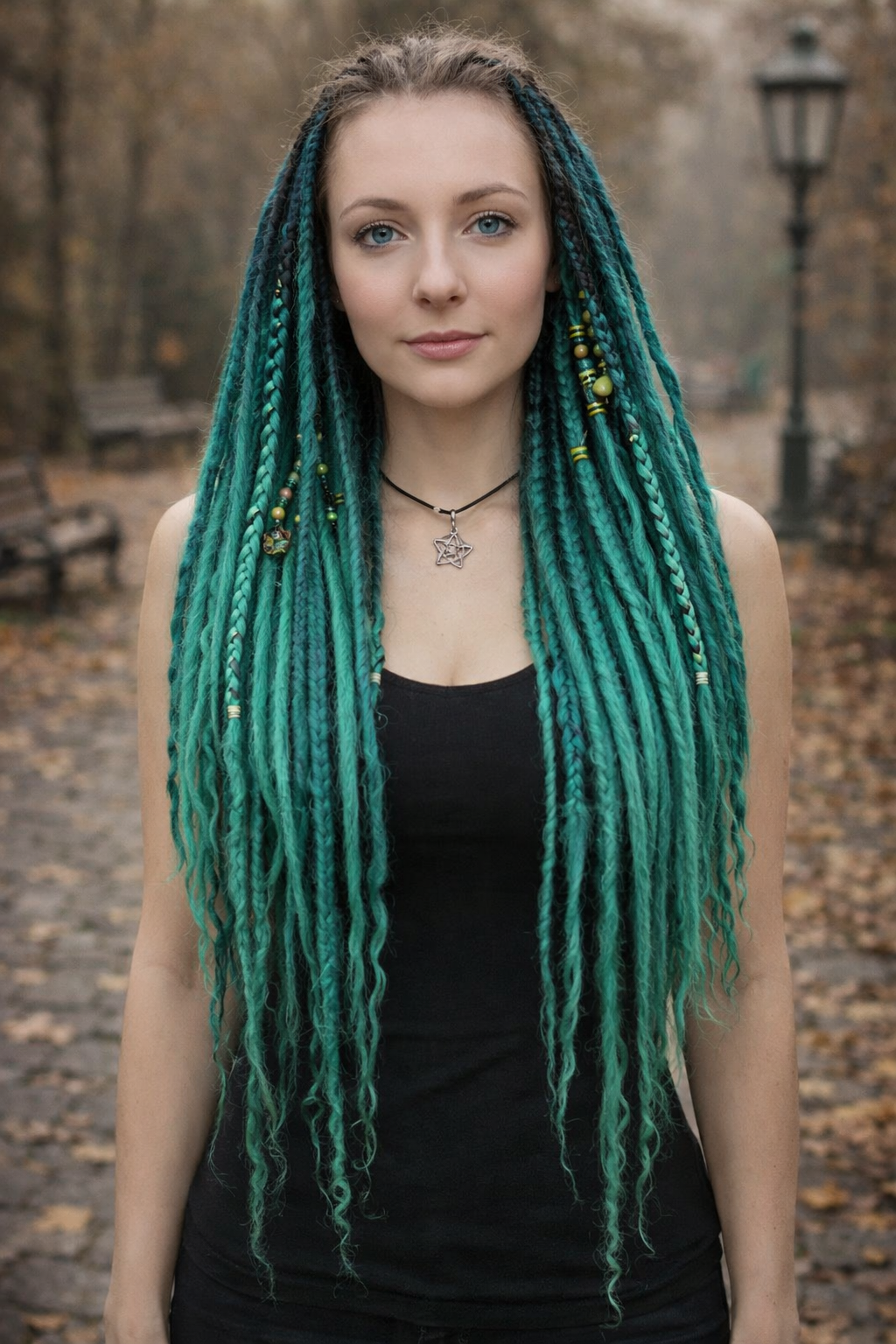 Black to Emerald Green Ombre Dreads and Braids Set