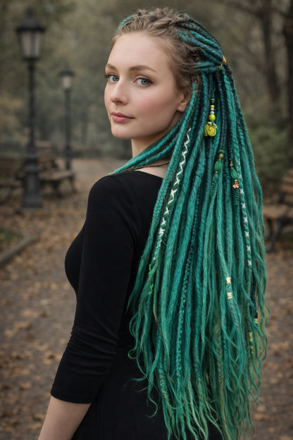 Black to Emerald Green Ombre Dreads and Braids Set