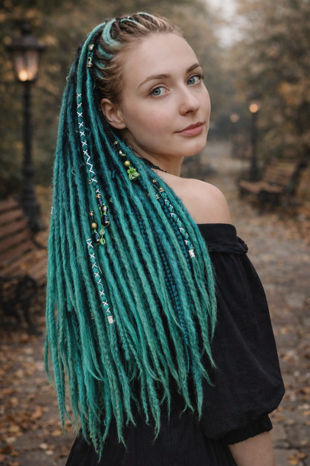 Black to Emerald Green Ombre Dreads and Braids Set