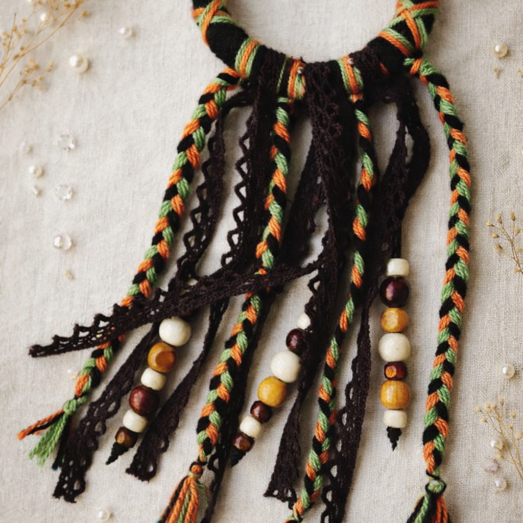 Boho Dreadlock Ring – Handmade Crochet Hair Jewelry with Wooden Stick