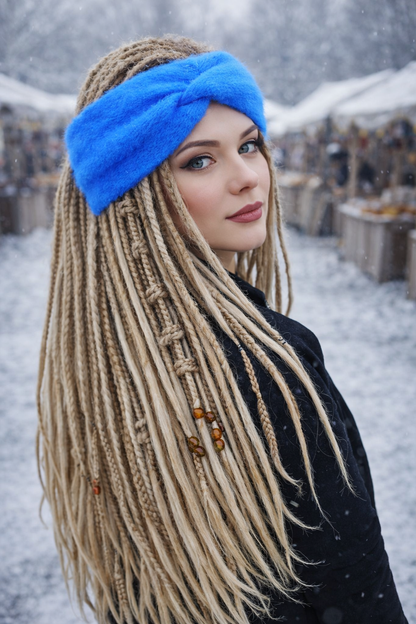Blue Angora Headband – Handmade Knitted Winter Ear Warmer