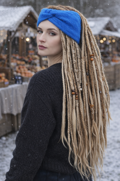 Blue Angora Headband – Handmade Knitted Winter Ear Warmer