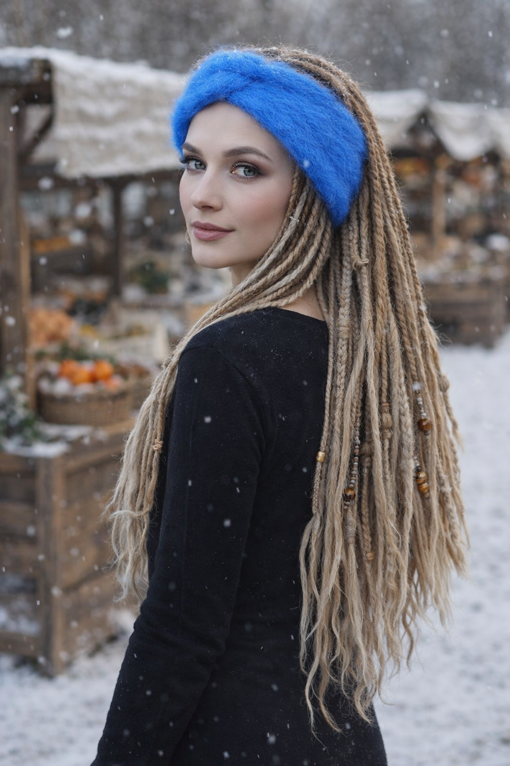 Blue Angora Headband – Handmade Knitted Winter Ear Warmer