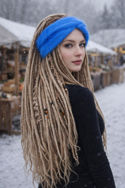 Blue Angora Headband – Handmade Knitted Winter Ear Warmer