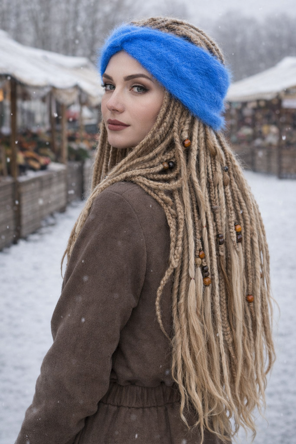 Blue Angora Headband – Handmade Knitted Winter Ear Warmer