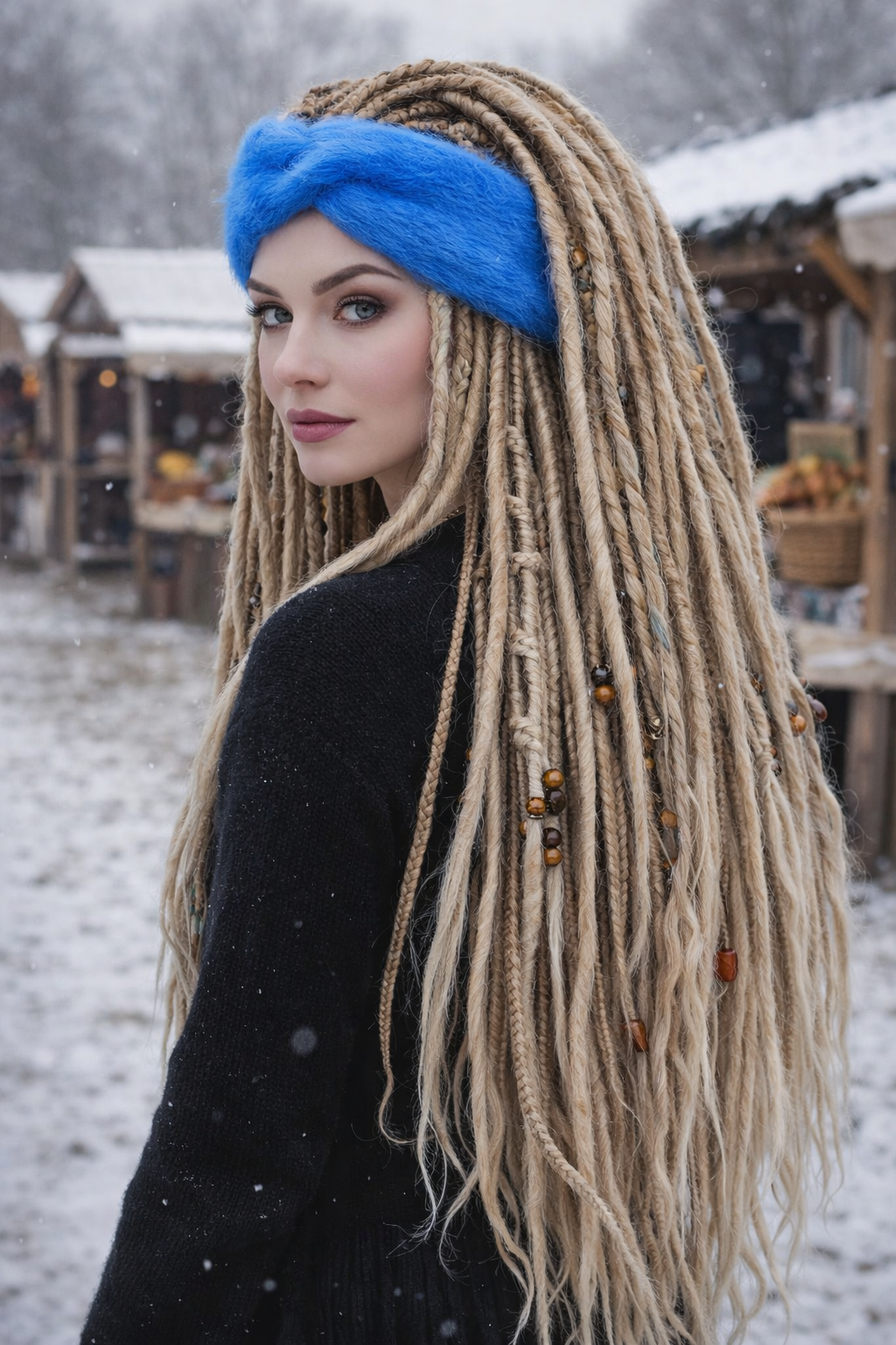Blue Angora Headband – Handmade Knitted Winter Ear Warmer