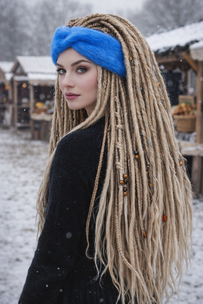 Blue Angora Headband – Handmade Knitted Winter Ear Warmer