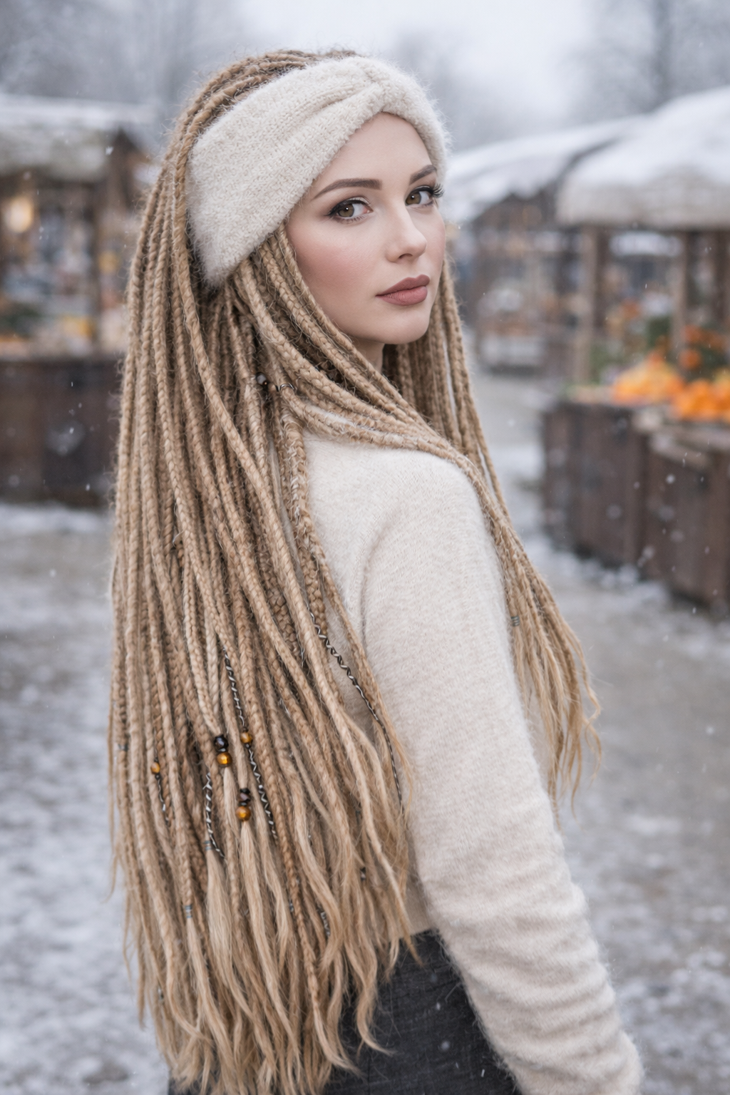 White Angora Headband – Knitted Winter Ear Warmer (Handmade)