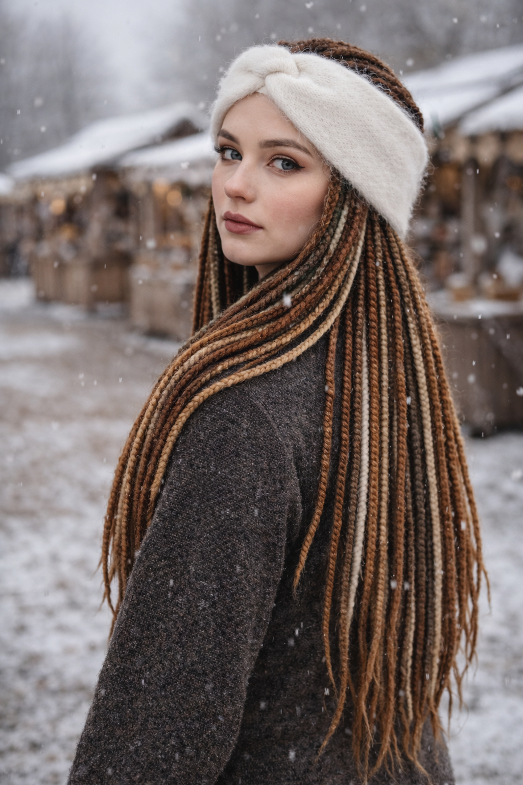 White Angora Headband – Knitted Winter Ear Warmer (Handmade)