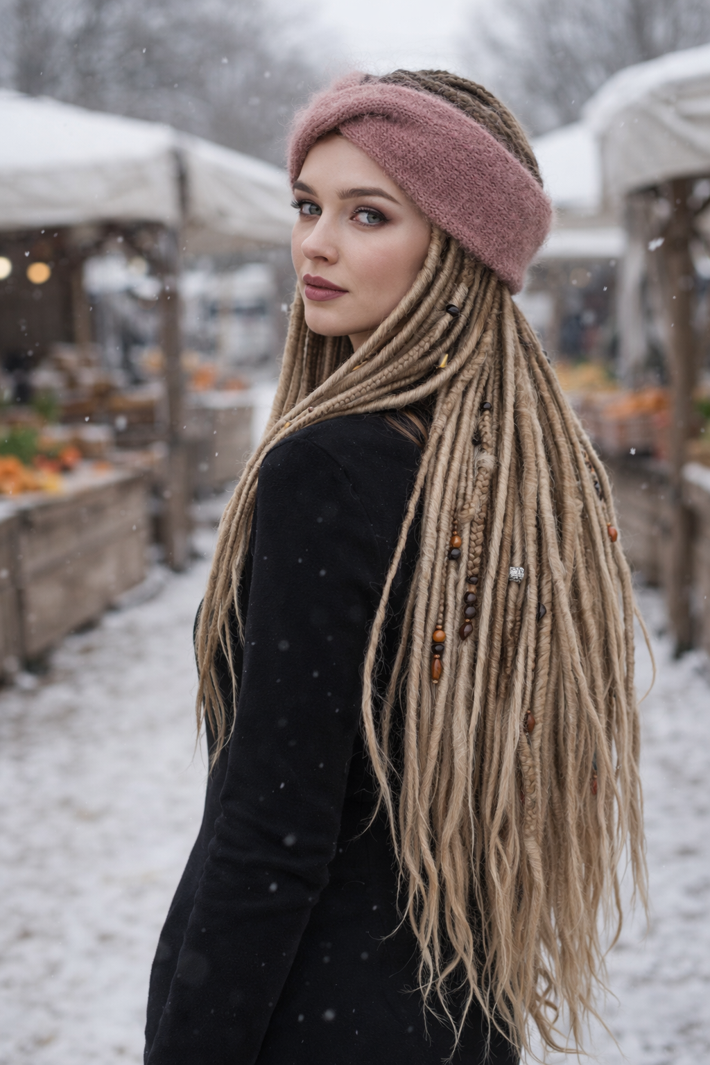 Dusty Rose Angora Headband – Knitted Winter Ear Warmer (Handmade)