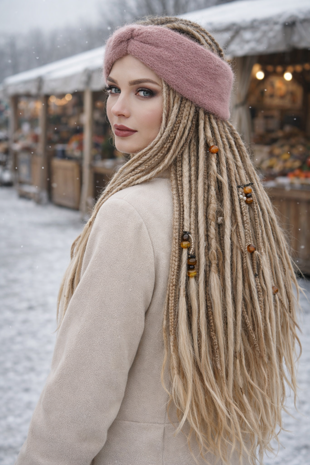 Dusty Rose Angora Headband – Knitted Winter Ear Warmer (Handmade)