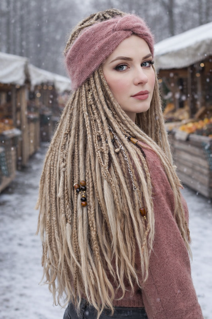 Dusty Rose Angora Headband – Knitted Winter Ear Warmer (Handmade)